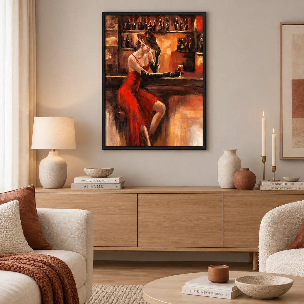Elegant Woman In Red Dress Bar Painting Wall Art 2