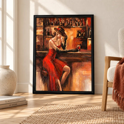 Elegant Woman In Red Dress Bar Painting Wall Art 4
