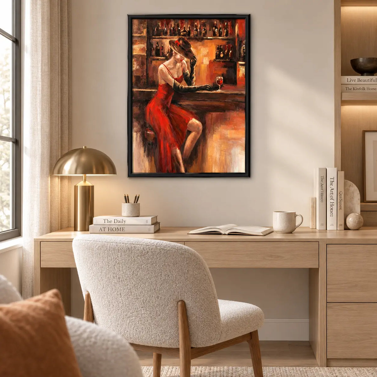 Elegant Woman In Red Dress Bar Painting Wall Art 5