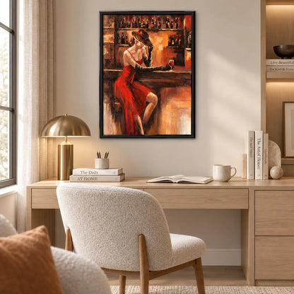 Elegant Woman In Red Dress Bar Painting Wall Art 5