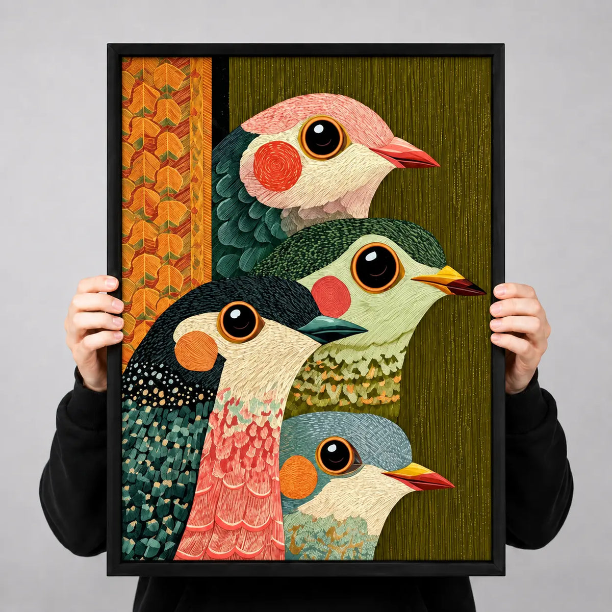 Colorful Bird Family Portrait Wall Art 3