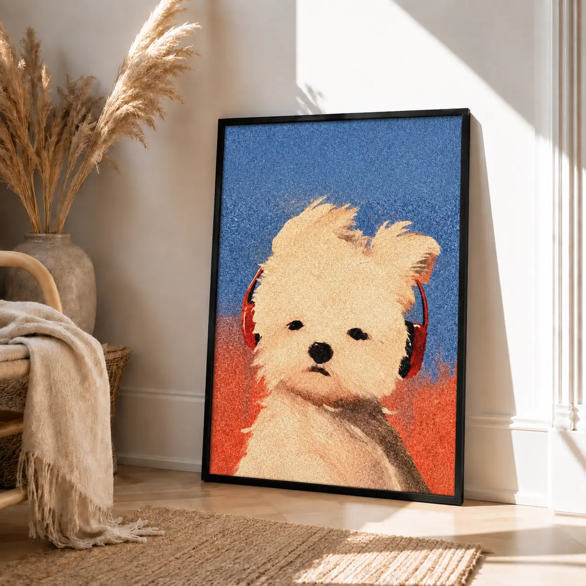 Cute Puppy Headphone Portrait Wall Art 4