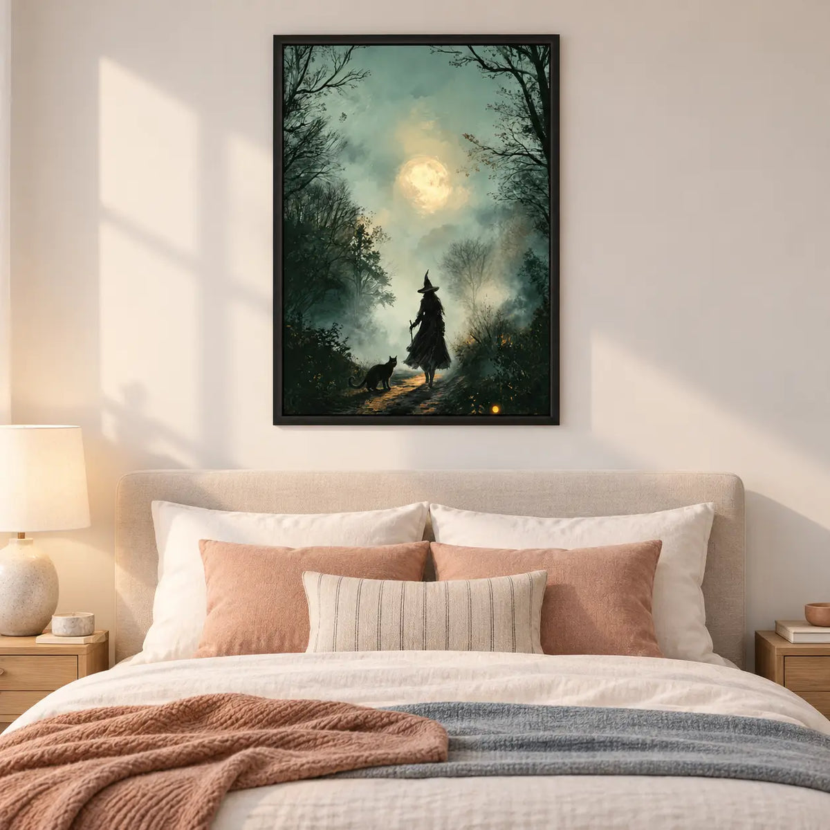 Witch and Black Cat Moonlit Forest Wall Art 5