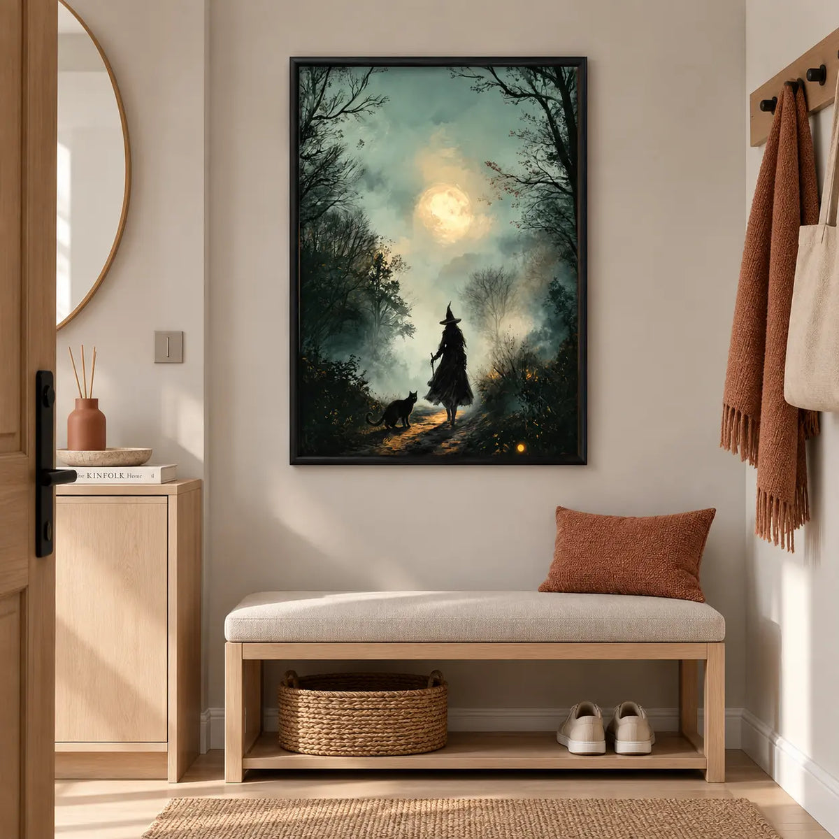 Witch and Black Cat Moonlit Forest Wall Art 6