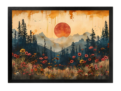 Forest Sunset 鈥?Scenic Landscape Wall Art on Natural Wood Canvas | W326