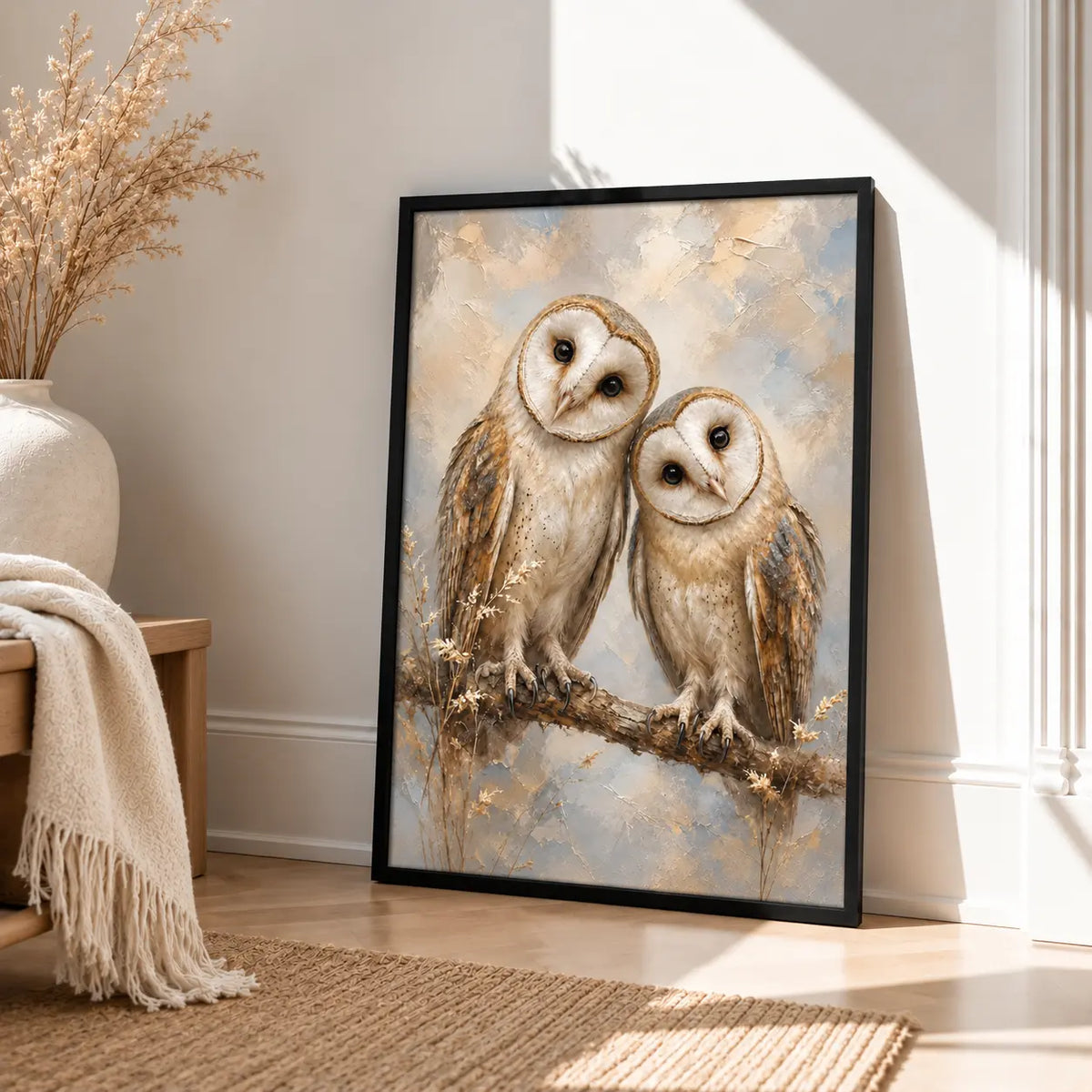 Twin Owls Branch Portrait Wall Art 4