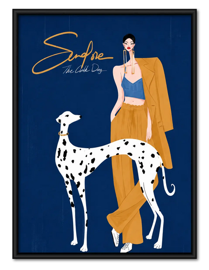 Fashion Woman and Dalmatian Dog Illustration Wall Art