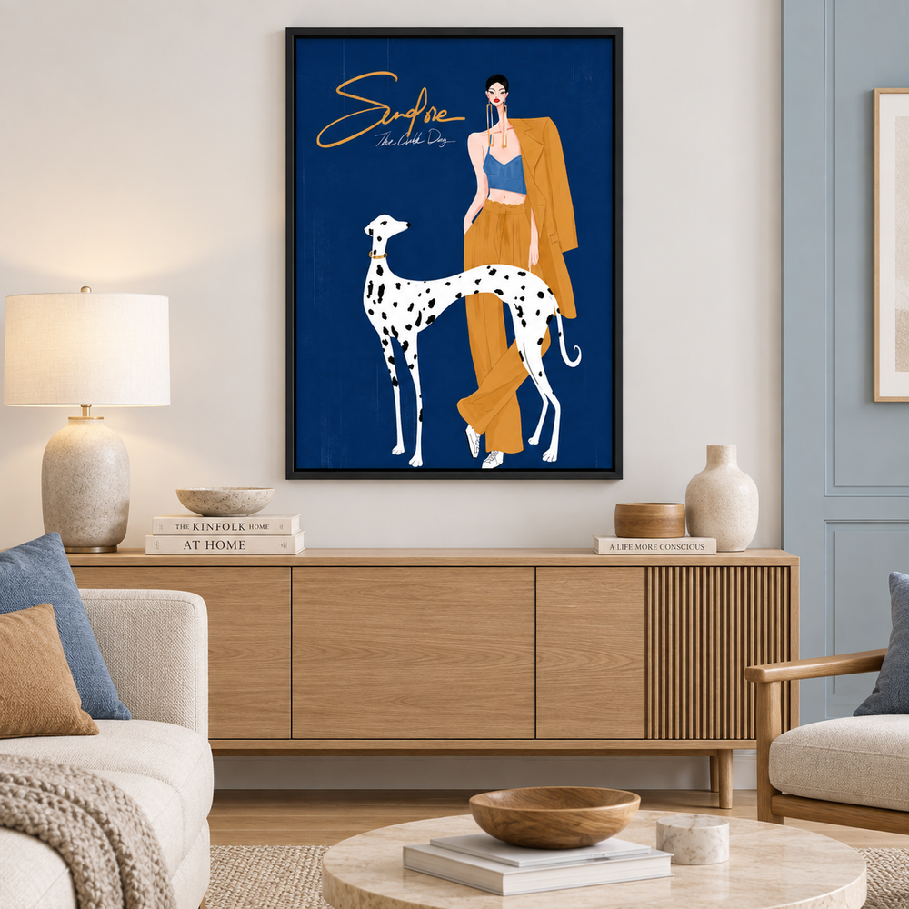 Fashion Woman and Dalmatian Dog Illustration Wall Art 2