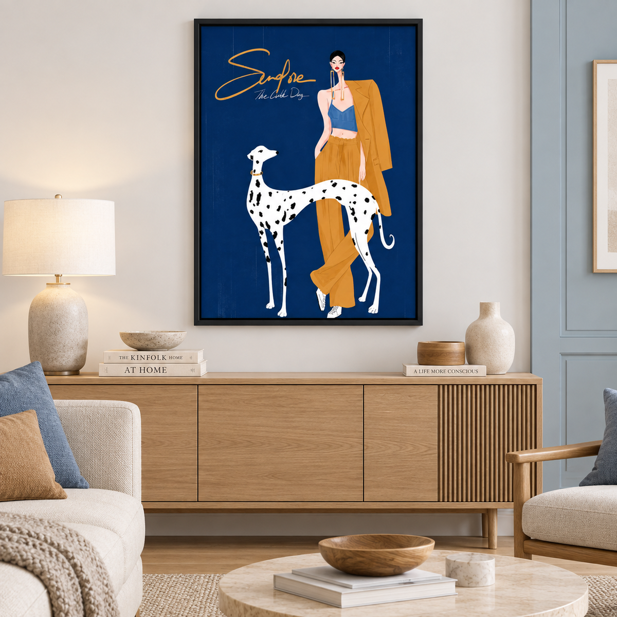 Fashion Woman and Dalmatian Dog Illustration Wall Art 2
