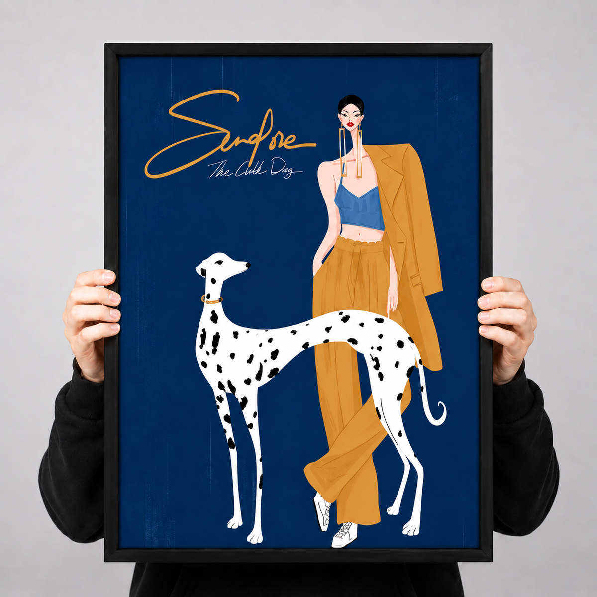 Fashion Woman and Dalmatian Dog Illustration Wall Art 3