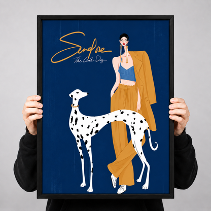 Fashion Woman and Dalmatian Dog Illustration Wall Art 3
