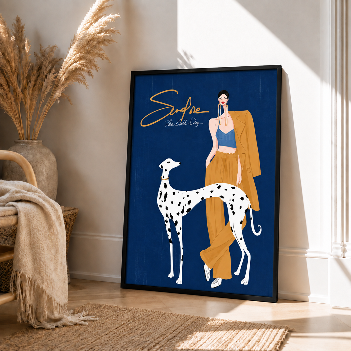 Fashion Woman and Dalmatian Dog Illustration Wall Art 4