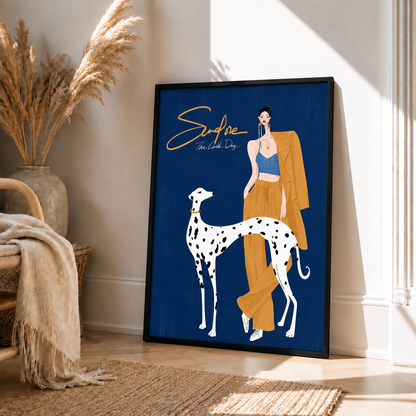 Fashion Woman and Dalmatian Dog Illustration Wall Art 4