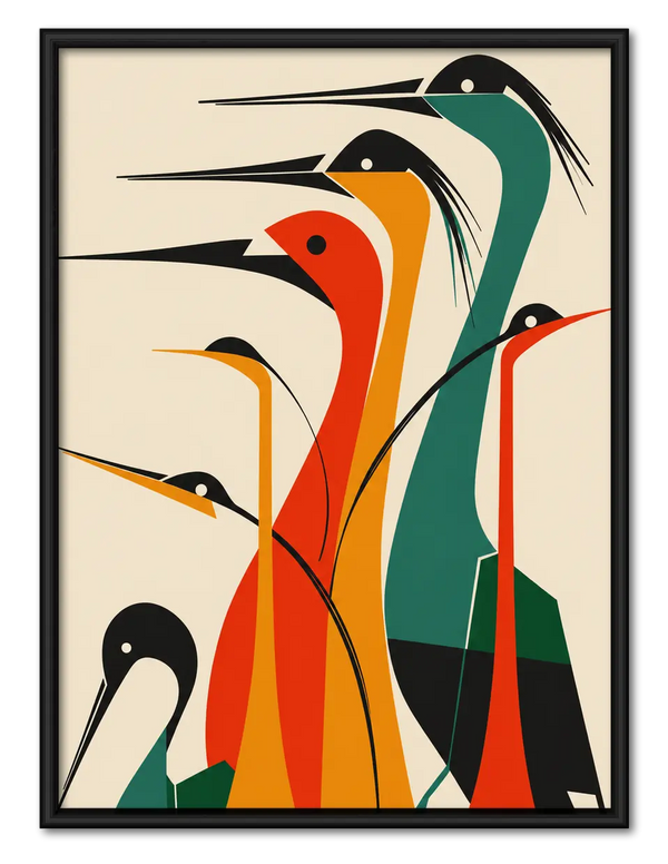 Colorful Minimalist Birds Abstract Wall Art