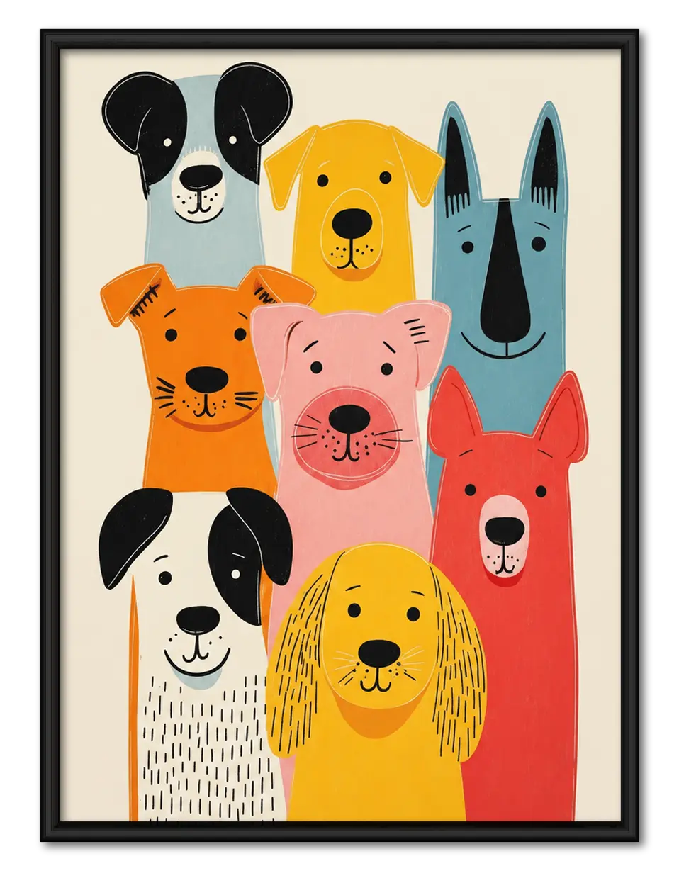 Colorful Dog Friends Portrait Wall Art 1