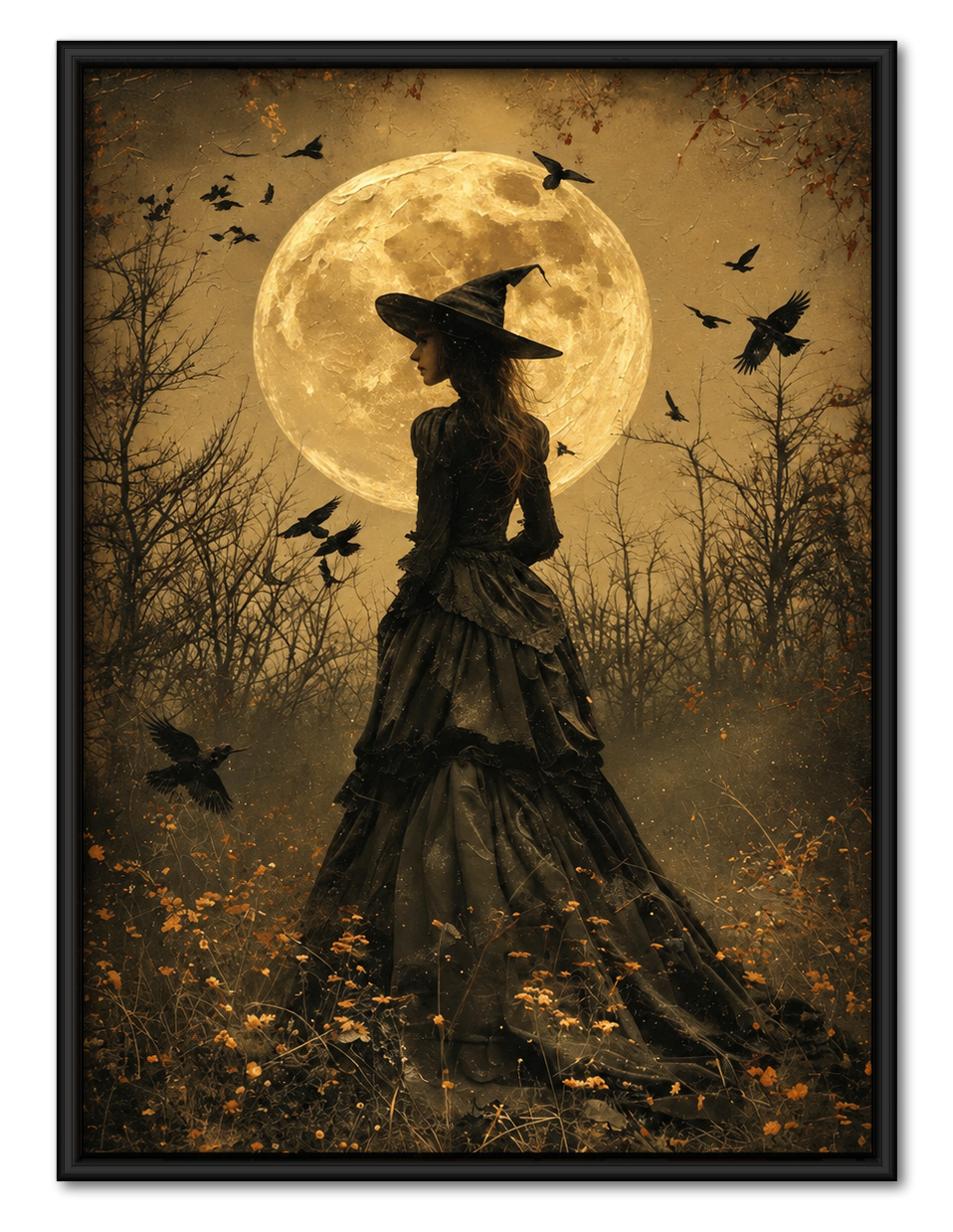 Witch Under Full Moon Gothic Wall Art 1