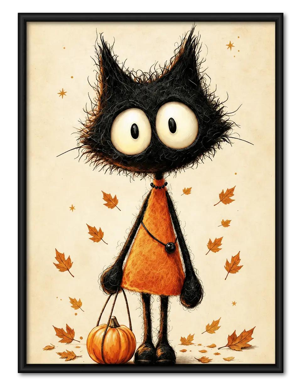Black Cat Halloween Pumpkin Wall Art 1