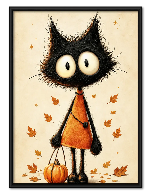 Black Cat Halloween Pumpkin Wall Art