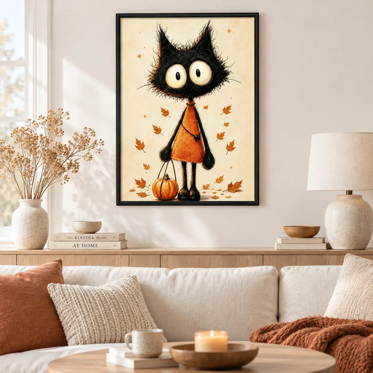 Black Cat Halloween Pumpkin Wall Art 2