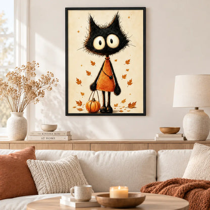 Black Cat Halloween Pumpkin Wall Art 2