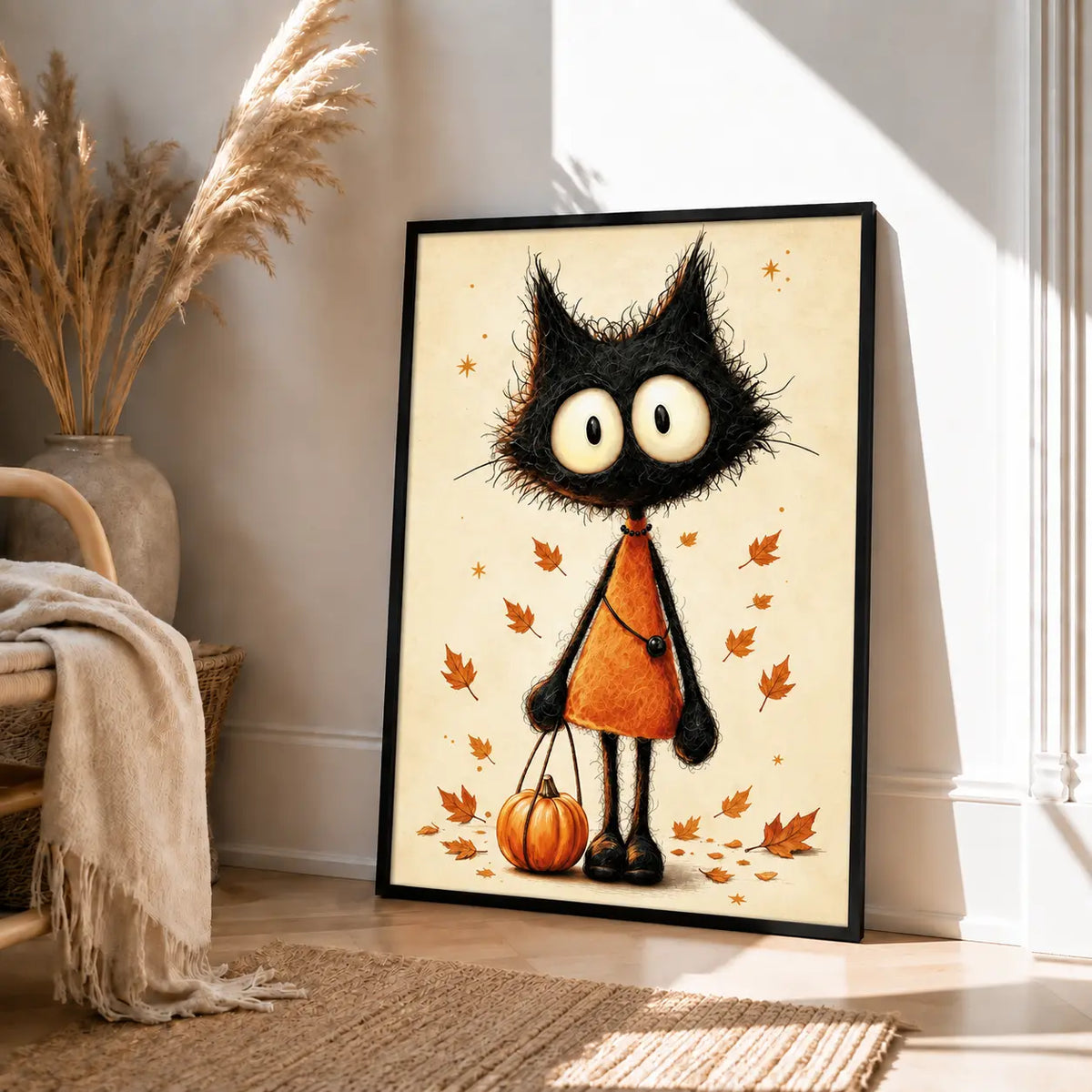 Black Cat Halloween Pumpkin Wall Art 4