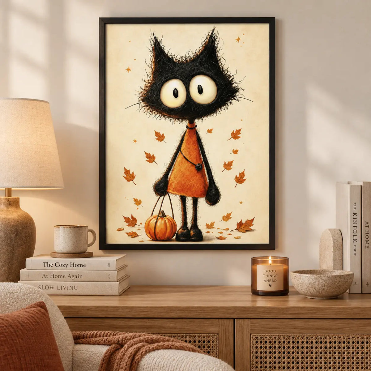 Black Cat Halloween Pumpkin Wall Art 6