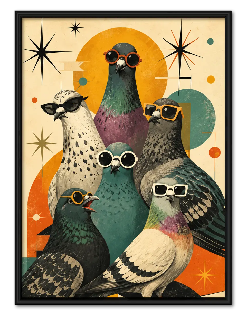 Retro Cool Pigeons Sunglasses Wall Art 1
