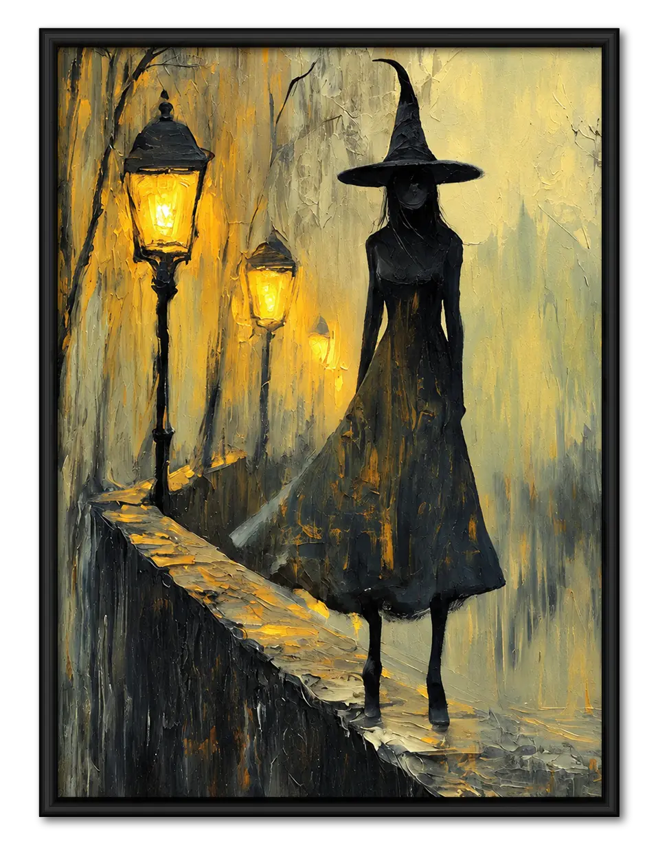 Witch Silhouette Lantern Night Wall Art 1