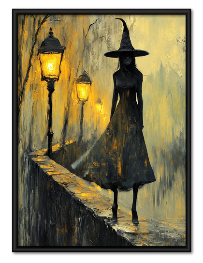 Witch Silhouette Lantern Night Wall Art