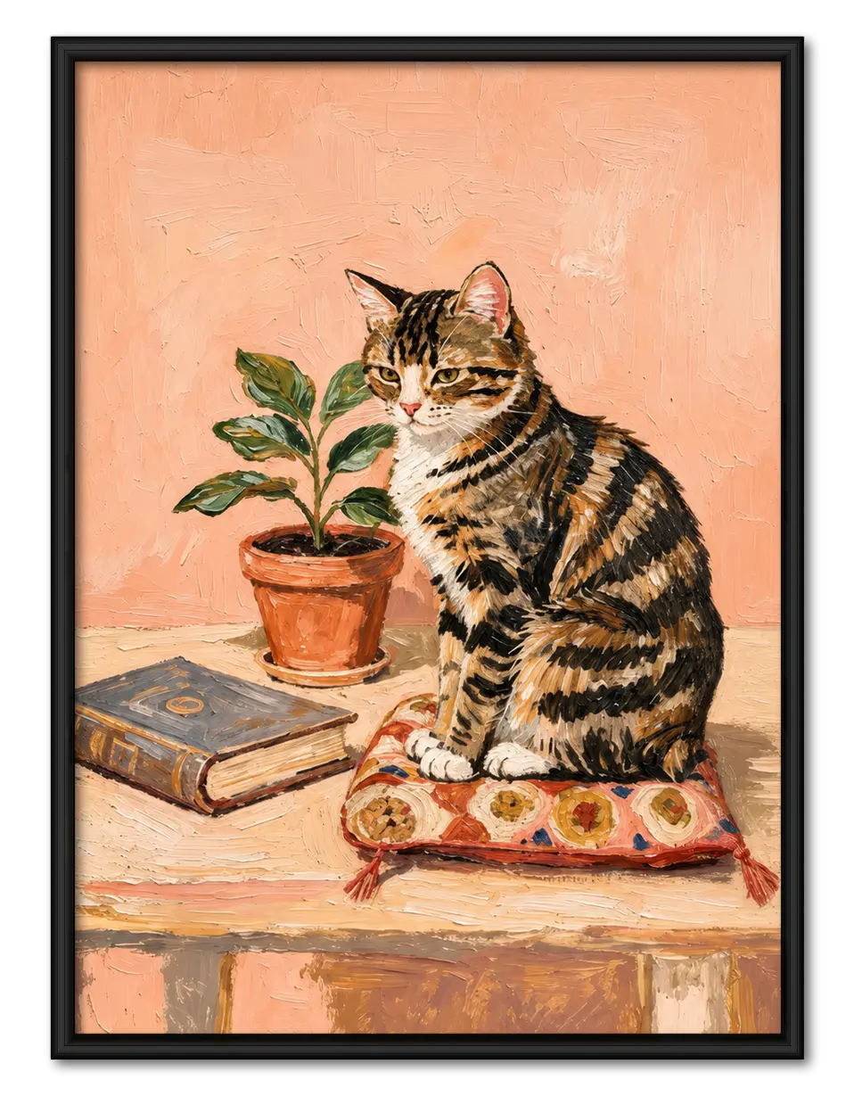 Cozy Cat and Plant Reading Corner Wall Art 1