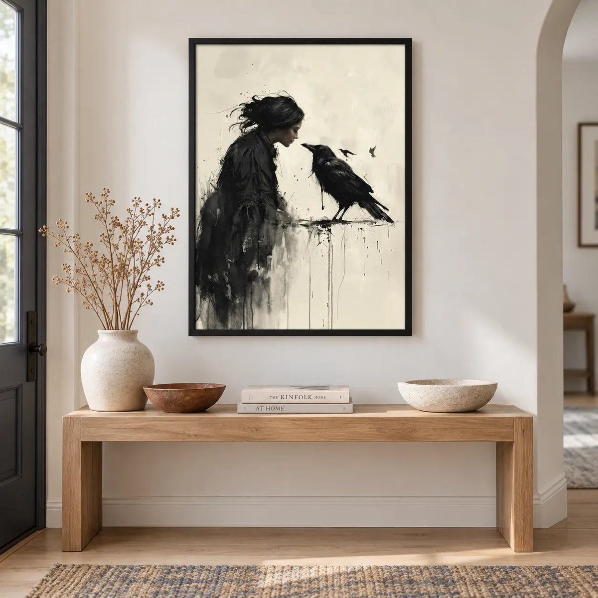 Woman and Raven Monochrome Dark Art Wall Art 6