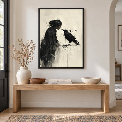 Woman and Raven Monochrome Dark Art Wall Art 6