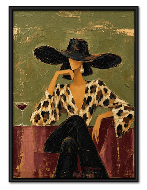 Elegant Woman Wide Hat Textured Painting Wall Art