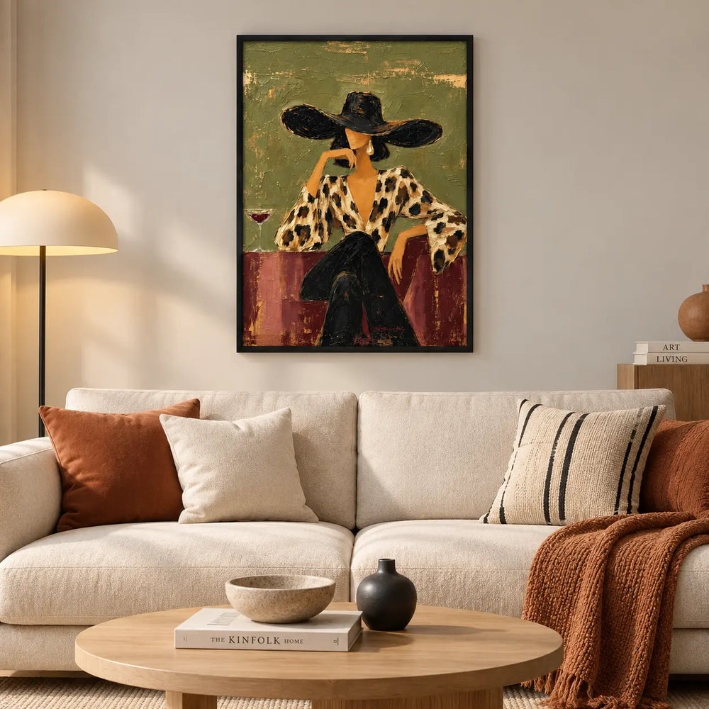 Elegant Woman Wide Hat Textured Painting Wall Art 2