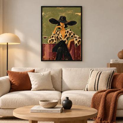 Elegant Woman Wide Hat Textured Painting Wall Art 2