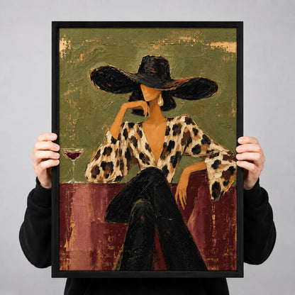 Elegant Woman Wide Hat Textured Painting Wall Art 3