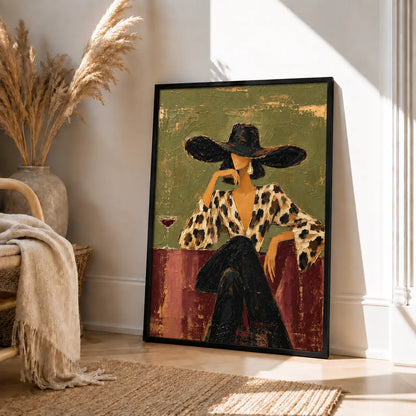 Elegant Woman Wide Hat Textured Painting Wall Art 4