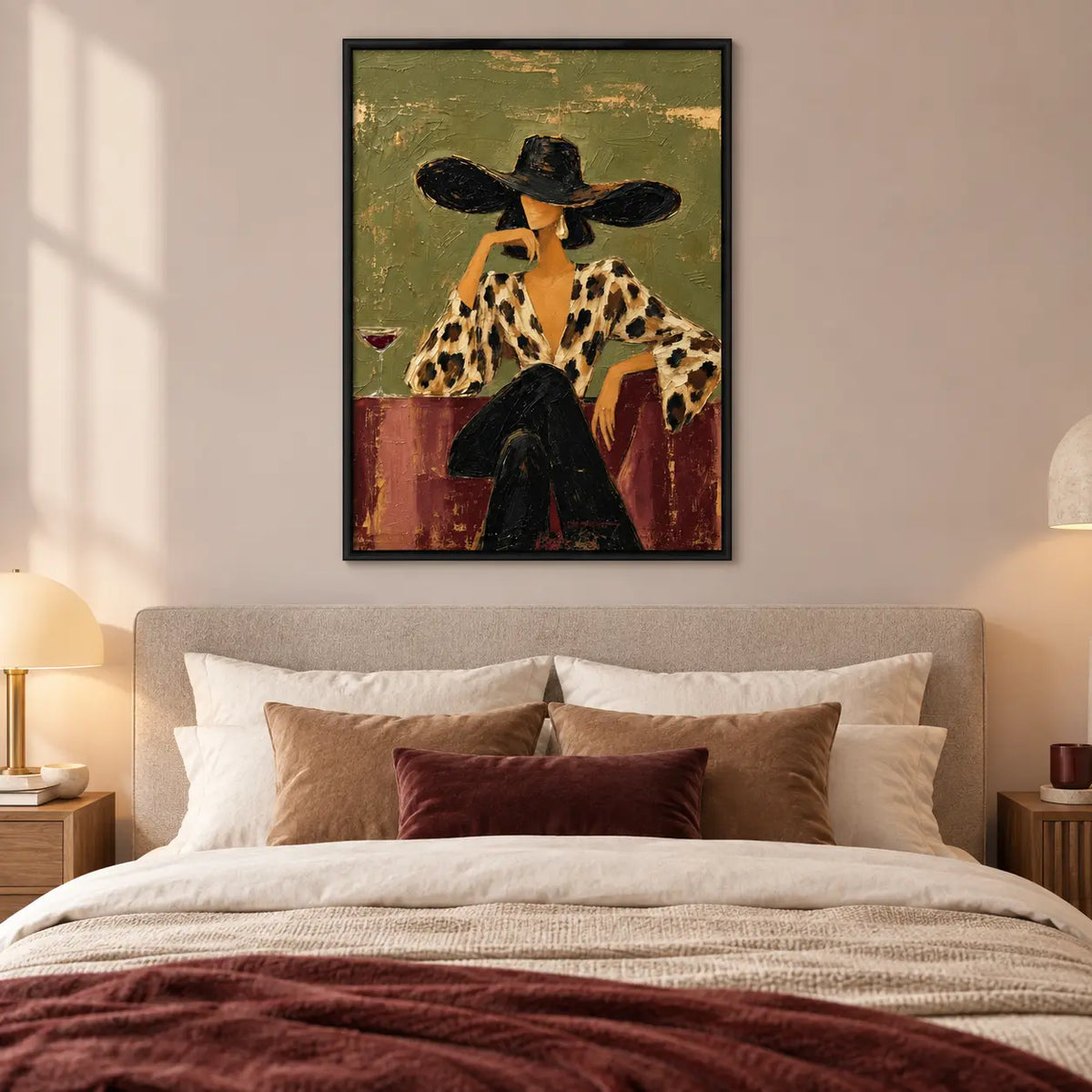 Elegant Woman Wide Hat Textured Painting Wall Art 5