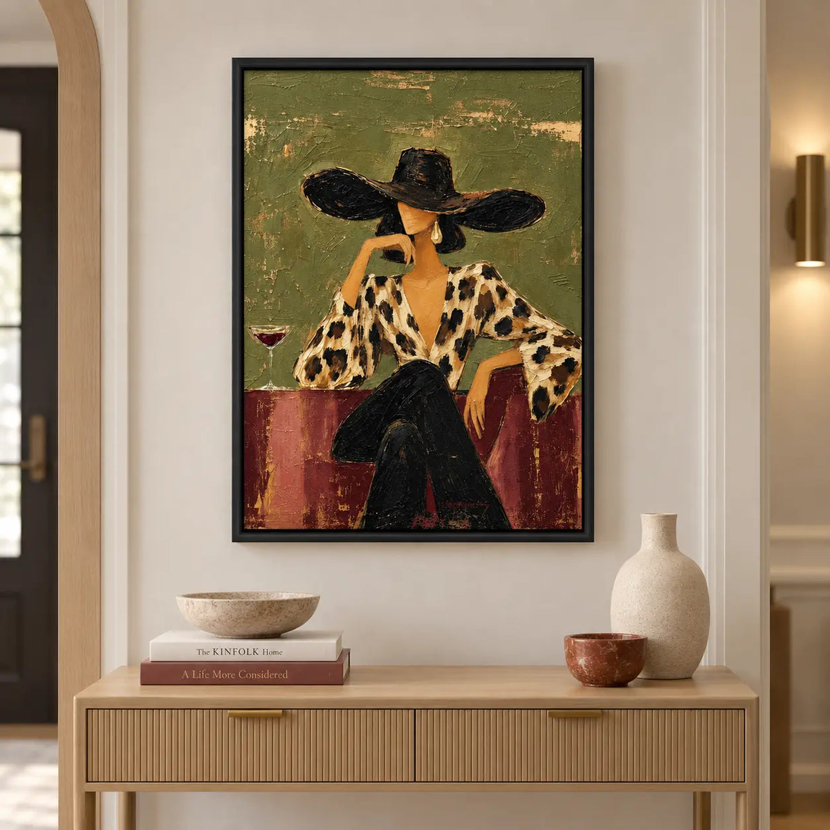 Elegant Woman Wide Hat Textured Painting Wall Art 6