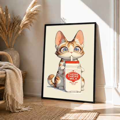 Cute Cat Drinking Milk Cartoon Wall Art 4