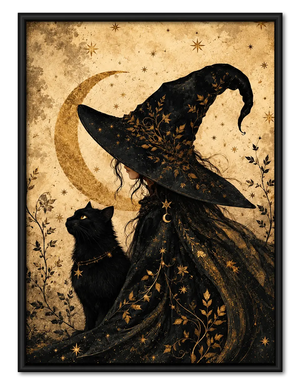Witch and Black Cat Moon Fantasy Wall Art