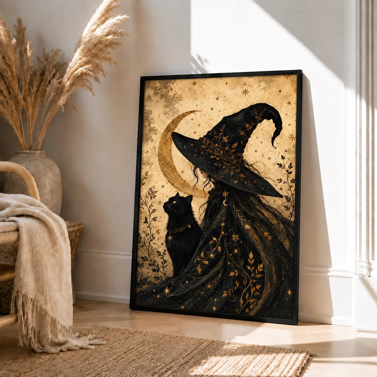 Witch and Black Cat Moon Fantasy Wall Art 4