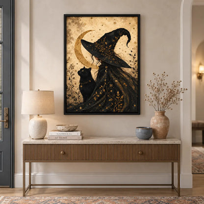 Witch and Black Cat Moon Fantasy Wall Art 5