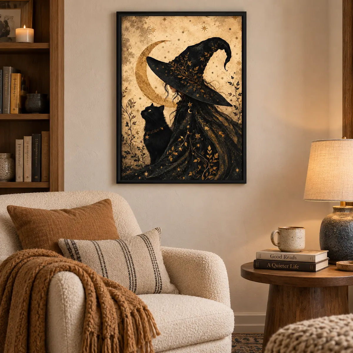 Witch and Black Cat Moon Fantasy Wall Art 6