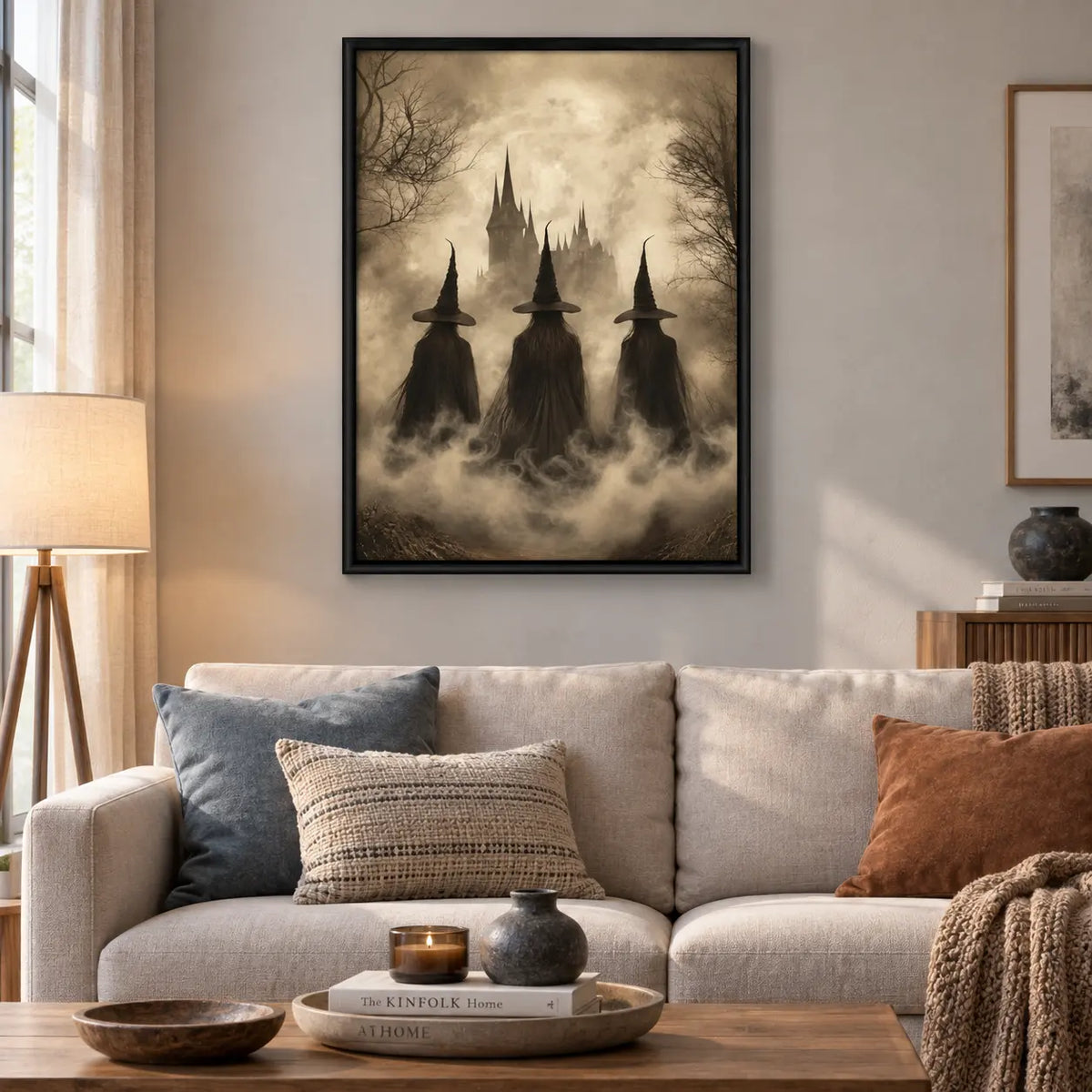 Three Witches Foggy Castle Halloween Wall Art 2