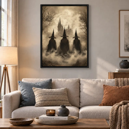 Three Witches Foggy Castle Halloween Wall Art 2