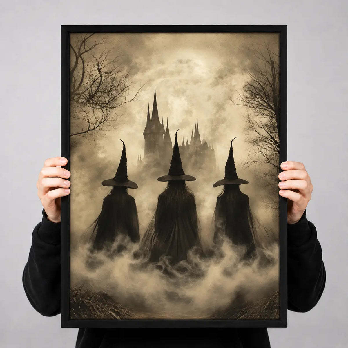 Three Witches Foggy Castle Halloween Wall Art 3