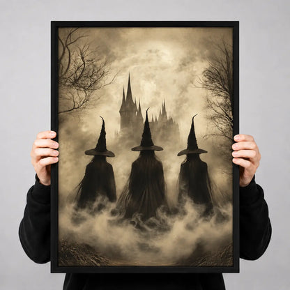 Three Witches Foggy Castle Halloween Wall Art 3