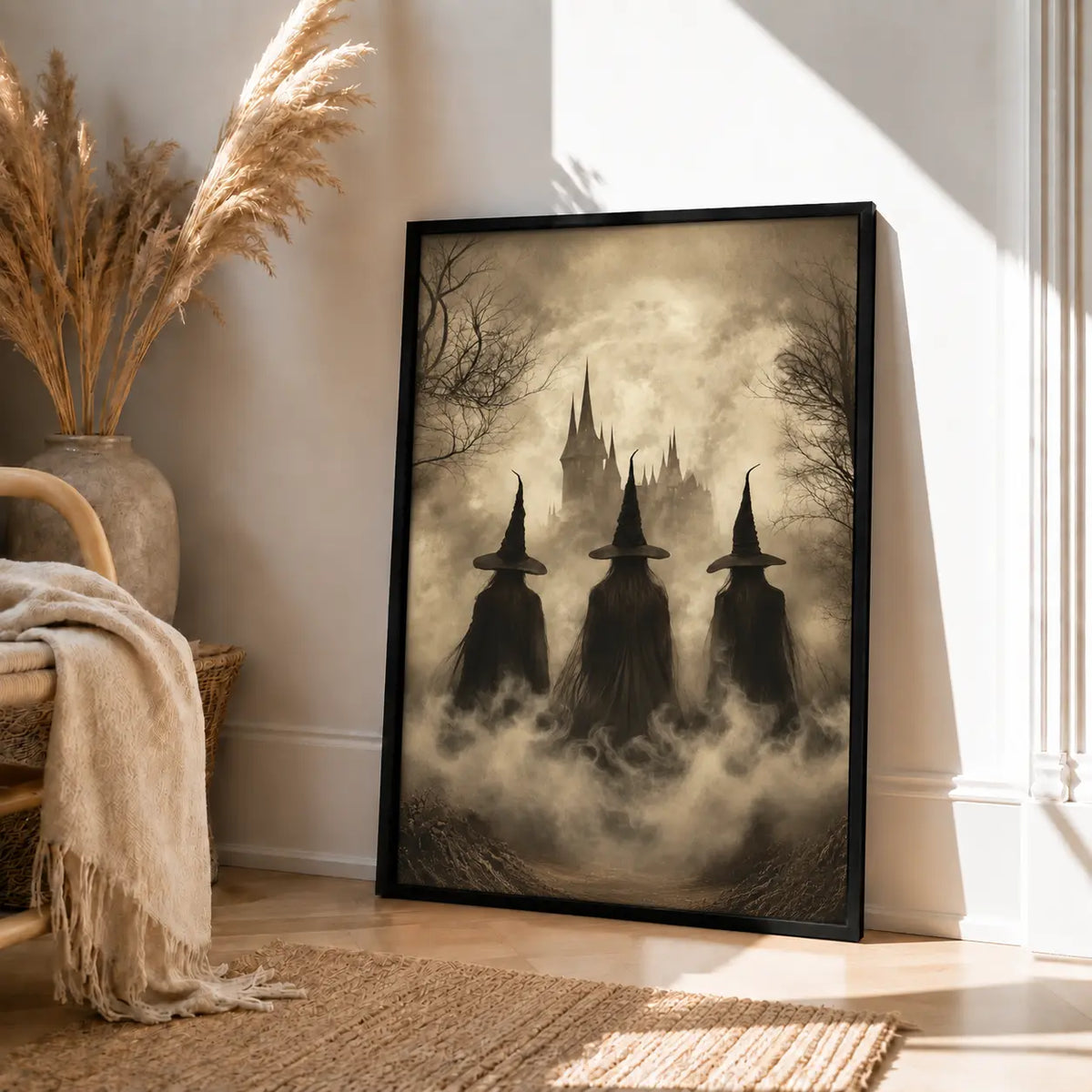 Three Witches Foggy Castle Halloween Wall Art 4