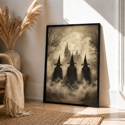 Three Witches Foggy Castle Halloween Wall Art 4